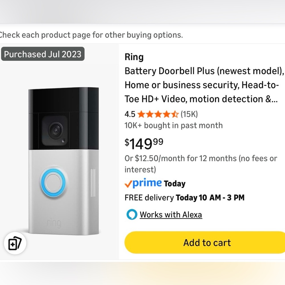 ring camera doorbell plus, brand new! Only opened box never use

paid $150